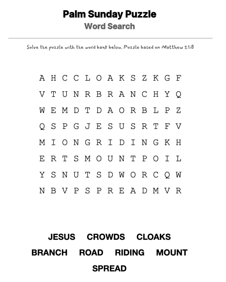 Palm Sunday word-search